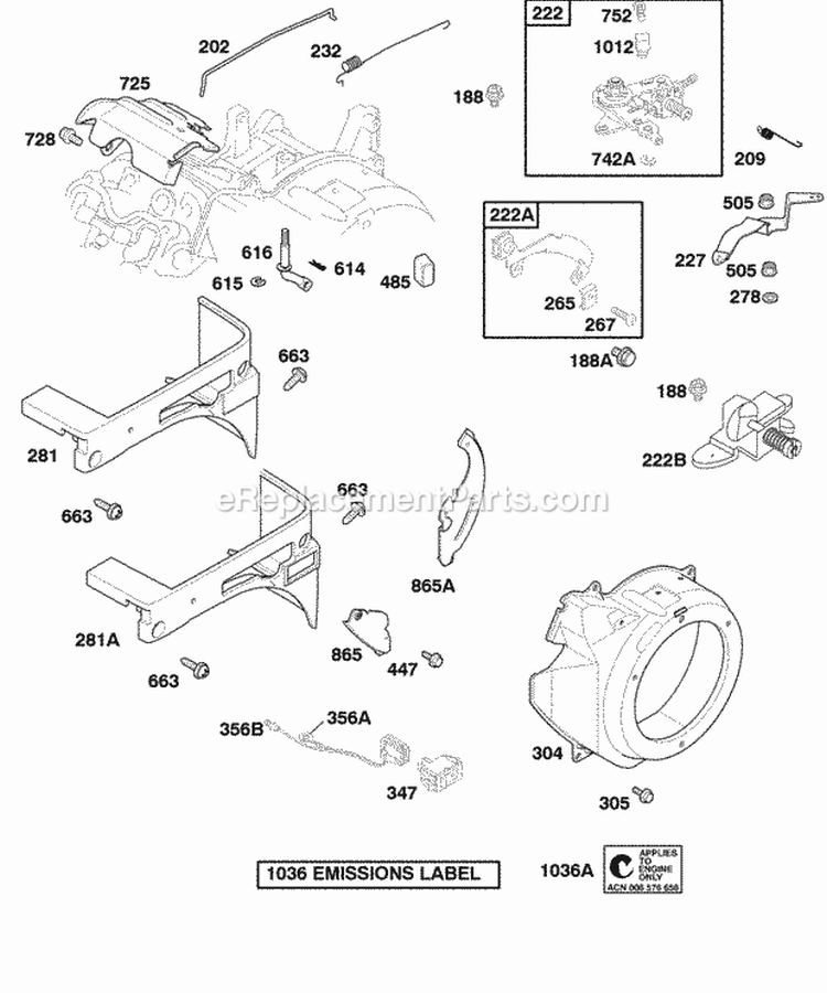 Blower Housing Controls Governor Spring Diagram and Parts List for 050032-0115-B1  Briggs and Stratton Engine